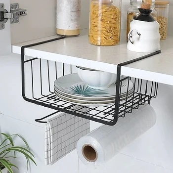 

Hanging Under Shelf Storage Iron Mesh Basket Cabinet Door Organizer Rack Closet Holders Storage Basket Rack Organizer
