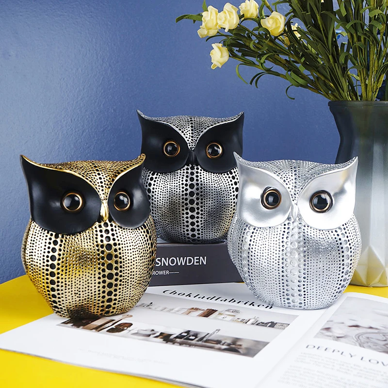 Nordic Style Owls Ornament Owl Resin Craft Lovely Bird Miniatures Figurines for Home Decor Living Room Bedroom Office Decoration 5