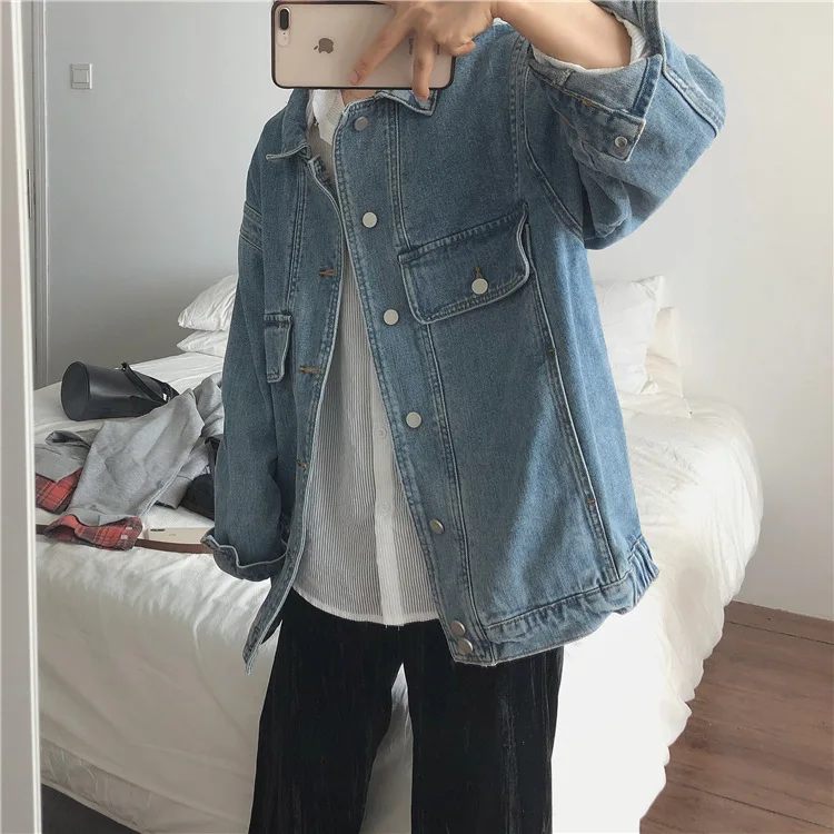 

19 Autumn/Good Wear Good Type! Handsome Retro American-Style Raw Cattle Loose-Fit Jeans Coat Fashion Jacket Women's