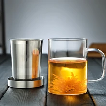 450 мл стеклянная чайная чашка с изоляцией, прозрачные чашки с фильтром и крышкой, Термостойкое ситечко для чая, фильтр для кофе, посуда для напитков