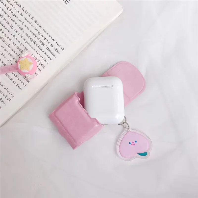 Для AirPods чехол милый мультфильм вишня Медведь наушники кожаный чехол для Apple Airpods 2 забавная карманная сумка защитные чехлы со шнурком