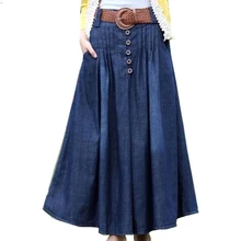 Новинка, Джинсовая длинная маятниковая юбка, Женская плиссированная юбка, тонкая Корейская версия, большая, перекрестная, ковбойская