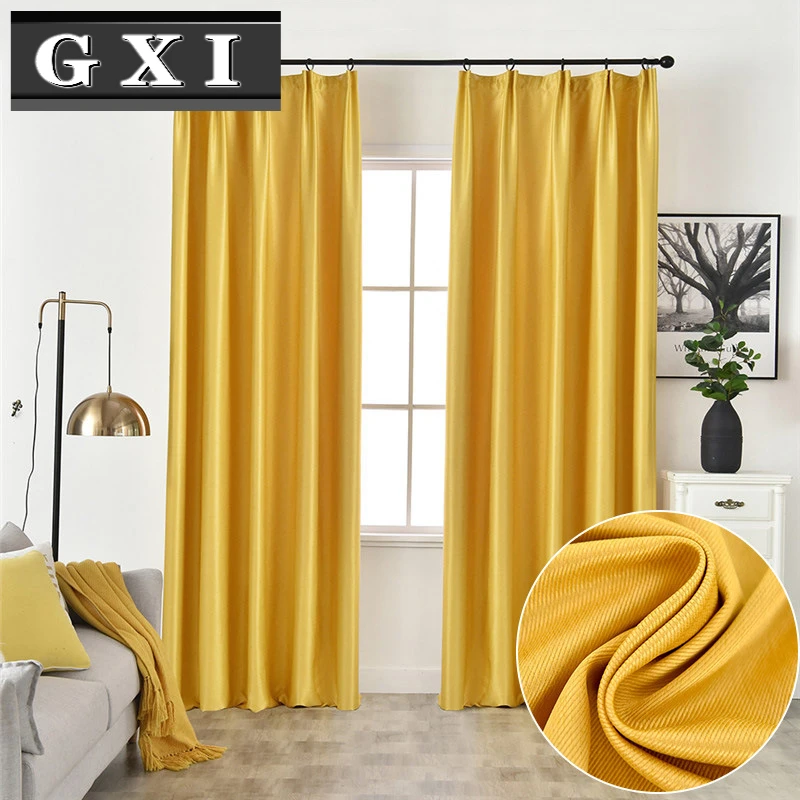 GXI Thermal Insulated Yellow Blackout Curtains for Bedroom Grommet Top Modern Linen Cloth Window Treatment Home Decor Cortinas