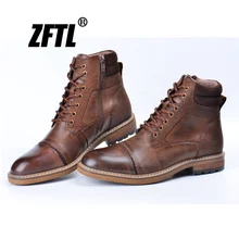 ZFTL ใหม่ผู้ชาย Martins รองเท้าบูทฤดูหนาวรองเท้าหนังแท้ handmade ขนาดใหญ่สีน้ำตาล Man Casual LACE-up รองเท้า -อุ่นลื...(China)
