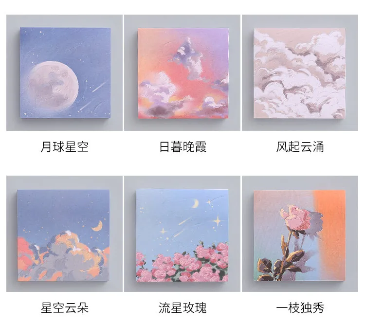 Girl Sticky Notes Oil Painting Color N Times Stickers Ins Beautiful Scenery Student Account Decoration Message Paper Memo Pads