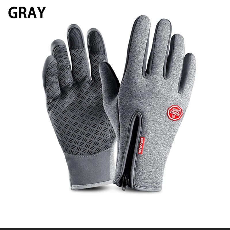 Мужские/женские зимние теплые велосипедные перчатки с сенсорным экраном на весь палец, перчатки для велоспорта, лыжного спорта, кемпинга, пешего туризма, мотоцикла, спортивные перчатки - Цвет: Gray