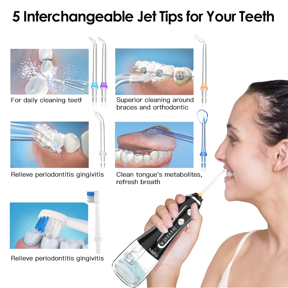 Günstig Tragbare Oral Irrigator 300ml Dental Wasser Flosser Jet 5 Modi Wasser Floss USB Aufladbare Irrigator Dental Zähne Reiniger + tasche