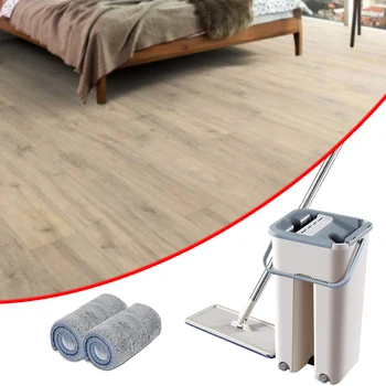 

Durable Mop Bucket Set Rotating Hand-free Mop Dual Drain Bucket Wet Dry Floor Cleaner Household Cleaning Supplies