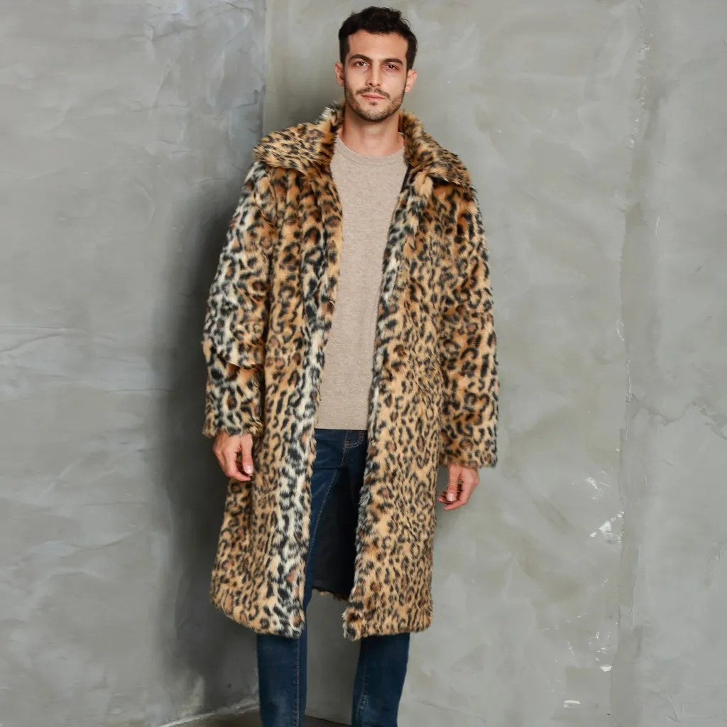 Зимний теплый толстый мужской кардиган из искусственного меха, леопардовые пальто, куртка, верхняя одежда, пальто, модное свободное меховое пальто с отложным воротником для мужчин F923