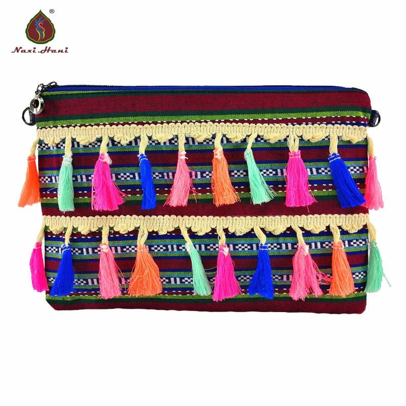 Brand Canvas women bags Handmade Tassel bags Chain Clutch bag Boho Shoulder bag Vintage Crossbody