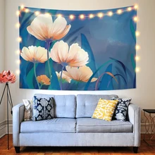 

Laeacco Abstract White Flowers Prints Simplicity Tapestry Fashion Wall Hangings Blanket Living Room Modern Home Decor Polyester