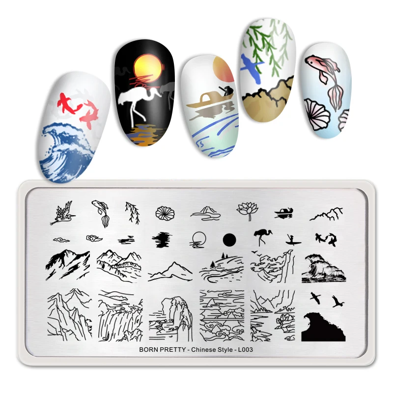 BORN PRETTY осенняя серия для стемпинга ногтей шаблон для дизайна ногтей изображения для печати пластины прямоугольник из нержавеющей стали для маникюра для рукоделия штамповки - Цвет: Chinese Style-L003