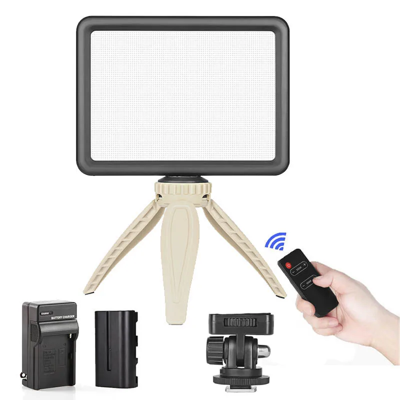 

QZSD 128B Slim LED Light Panel with Rmote Control, 3200K-5600K Dimmable LED Photo Video Camera Light with Tripod NP-F550 Battery