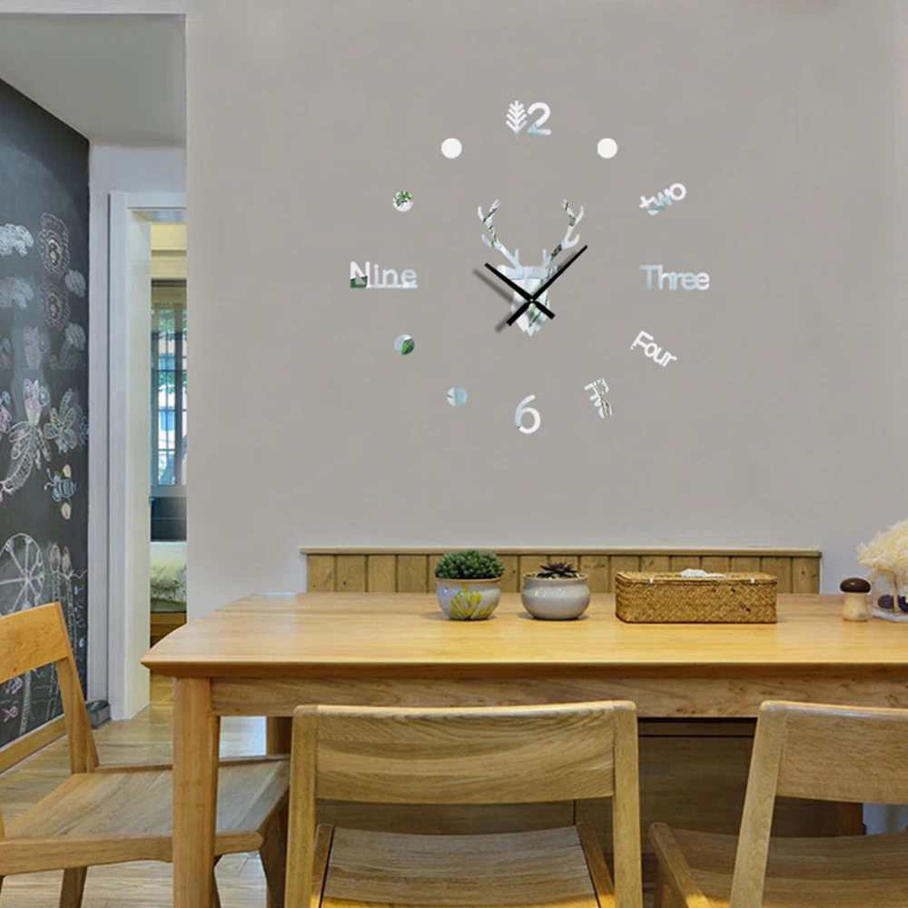 3D Wall Clock Mirror Wall Stickers Deer Head Creative DIY Large Wall Clock Quartz Watch Art Decal Sticker Living Room Home Decor 11