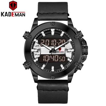 

KADEMAN Mens Watches TOP Luxury Sport Tech Watch Brand Quality 3ATM Waterproof LED Military Wristwatch Casual Leather Relogio