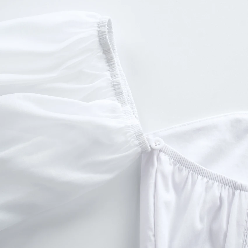Повседневная белая блузка с пышными рукавами, короткая рубашка с разрезом, Женская однобортная рубашка с квадратным воротником, летние женские Топы