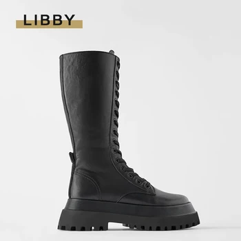 

Chunky Platform Pu Leather Knee High Boots Women Martin boots Punk Height Increasing long boots Woman Lace Up Booties Mujer 2020