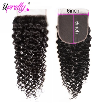 

Upretty Hair 6x6 Lace Closure Pre Plucked Brazilian Curly Hair Closure 10-20 Inch Free Middle Part Human Hair Lace Top Closure