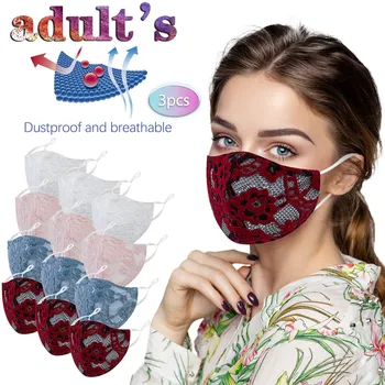 

3PC Adult Face Mask Lace Reusable Washable Adjustable Breathable Windproof Protective Mask Personal mascarilla