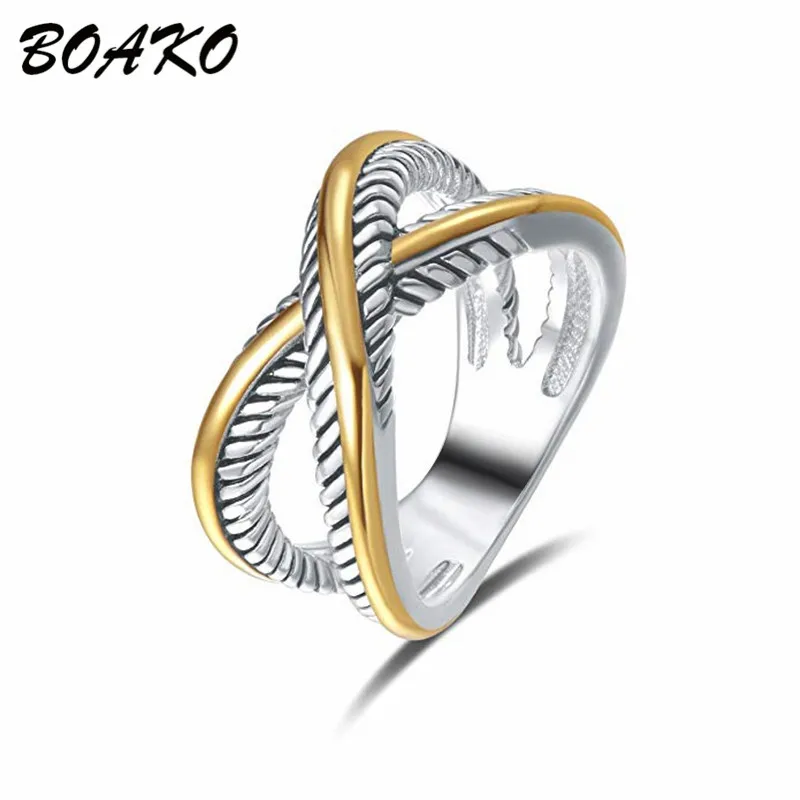 

BOAKO Fashion Twisted Stainless Steel Rings for Women Big Cross Infinity Sign Wedding Rings Color Separation Lover Couple Rings