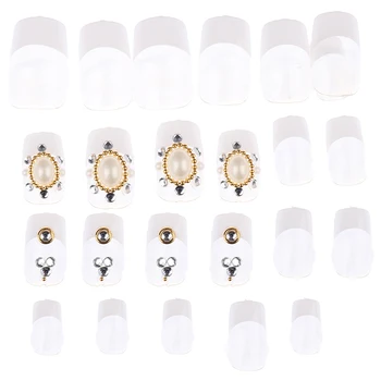 

24pcs/lot Rhinestone Square Short Full Covers Nail Art Tips With Glue Bride Wedding False Nails Fashion Transparent Fake Nails