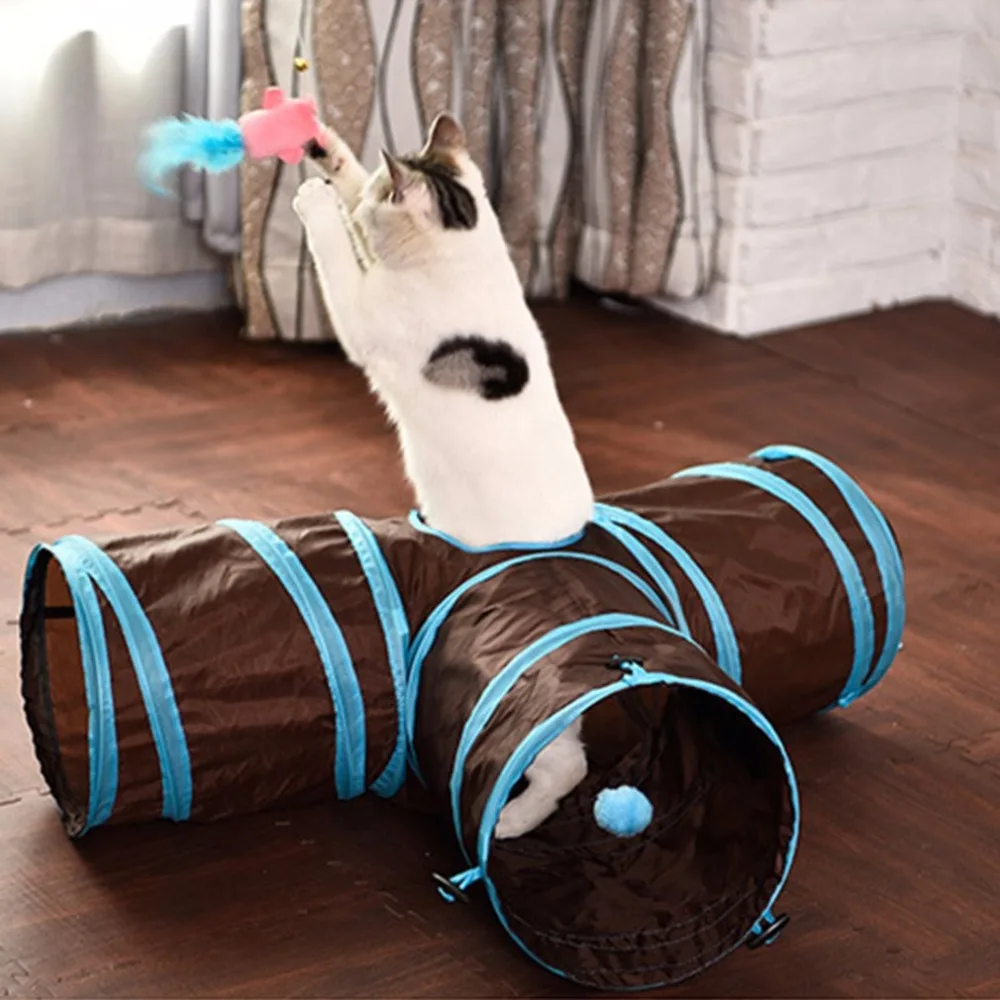 Забавный Т-образный нейлоновый туннель для кошек игрушки Трехходовой Складной Домашний Складной туннель аксессуары для домашних животных принадлежности