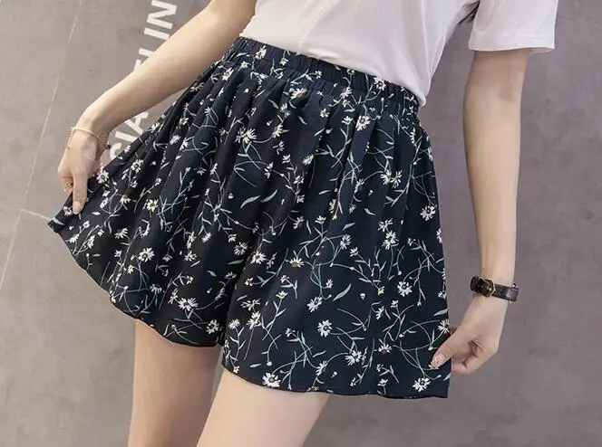 D110 Navy Flower VIIANLES/летние шорты для женщин; повседневные тонкие женские шорты; Новинка; Лидер продаж; Короткий свободный пояс с цветочным принтом; повседневная короткая женская одежда; большие размеры - Цвет: D110 Navy Flower