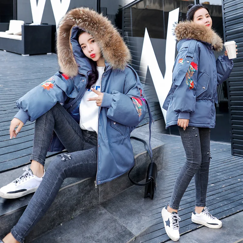 

Winter Cotton Dress Women's Korean-style 2018 New Style Fashion Mid-length down Jacket Cotton-padded Clothes INS Super Fire Fur