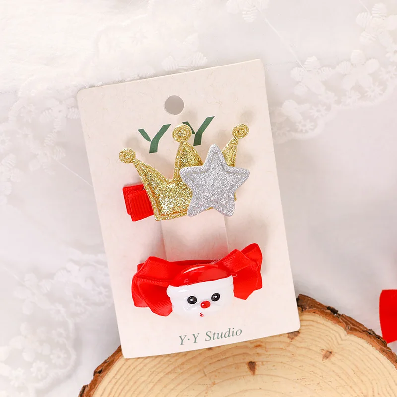 2pc set2 2~5pieces/set Christmas hairpin Santa hat snowman hairpin children hair accessories headdress princess Christmas gift - Цвет: 2pc set2