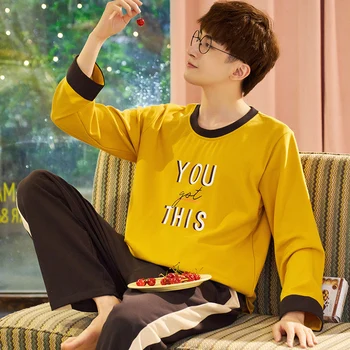 

Winter And Autumn Mens Pyjamas 100% Cotton Pajamas Long-sleeve Casual Men Pajama Set Plus Size L-3XL Sleepwear