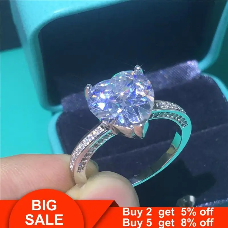 Женское кольцо обещания в форме сердца обручальное из стерлингового серебра 925