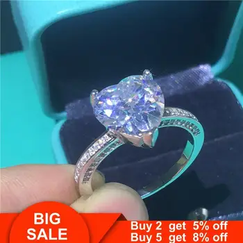 

Heart shape Female Promise ring 925 Sterling silver 3ct AAAAA cz Engagement Wedding Band Rings for women men Fashion Jewelry
