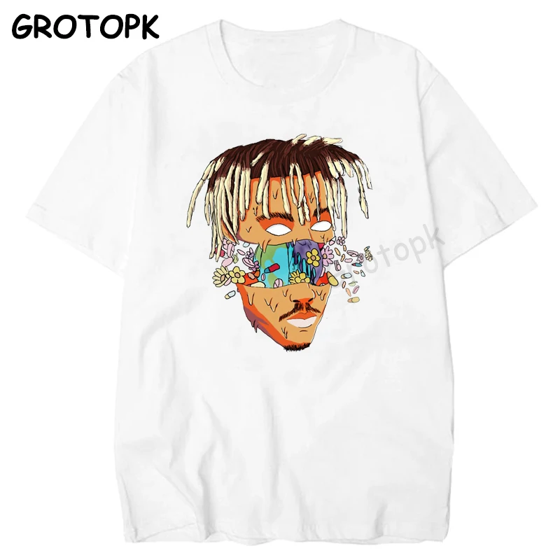 Мужская футболка с принтом RIP JUICE WRLD 999 белая в стиле хип хоп уличная одежда