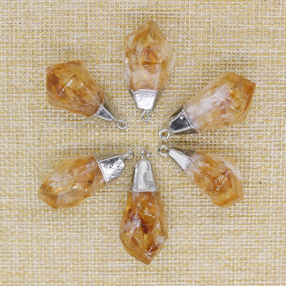 6PC Natural Stone Irregular Citrines Pendant Crystal Charm, used for DIY jewelry making necklace pendant TR-038