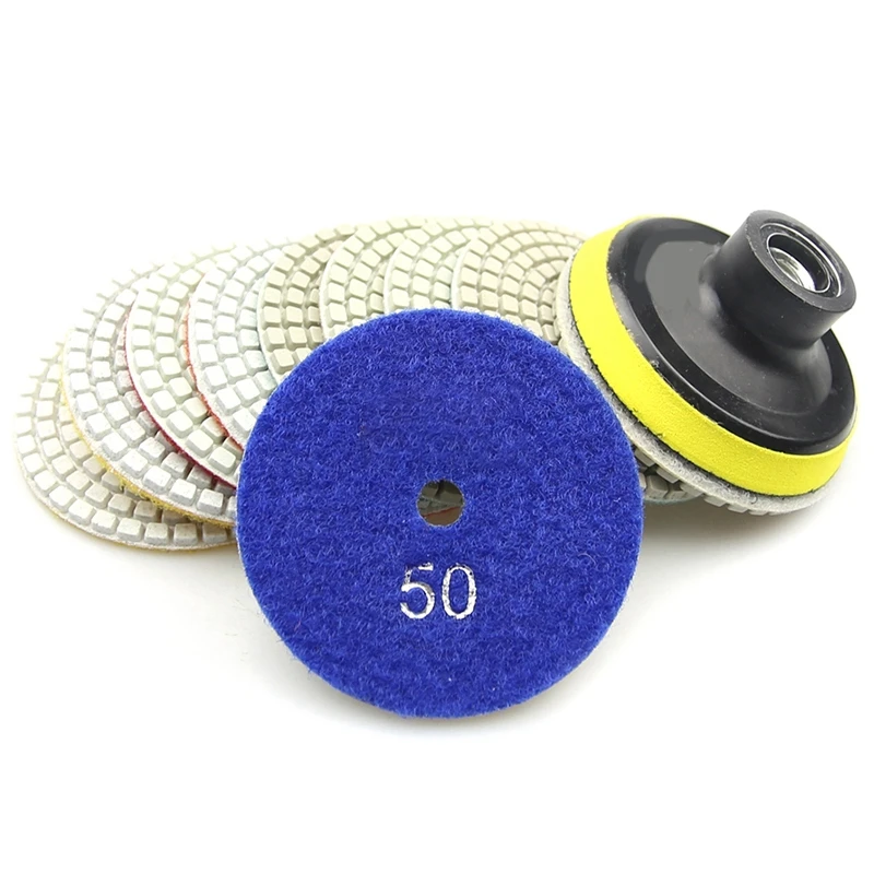 3 In.10 Pcs Diamond Flexible Wet Polishing Disc 1 Pcs M10 Holder For Marble Stone Ceramic Granite Tile Concrete Grinding