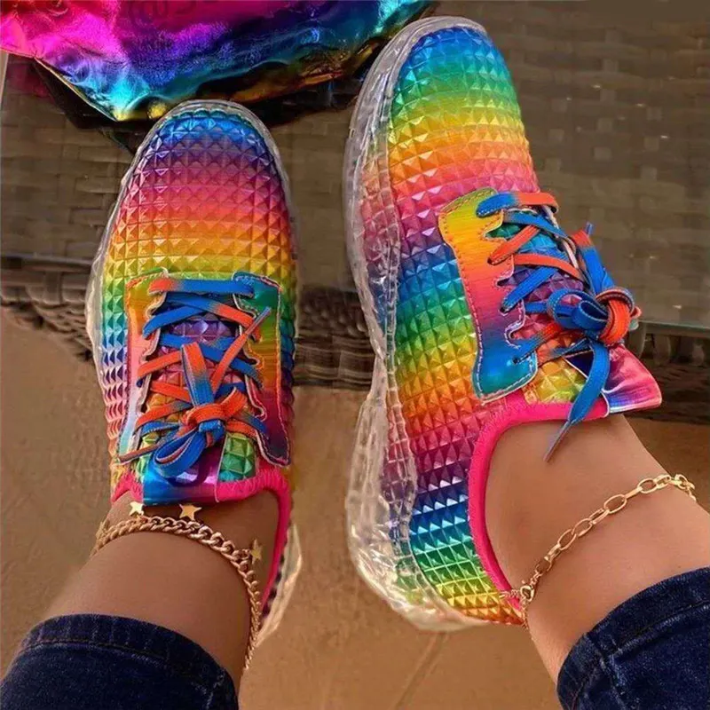 Women Colorful Cool Sneaker Ladies Lace up Vulcanized Shoes Casual ...