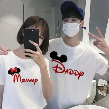 

Kawaii Couple T Shirt Mickey Head Daddy and Mommy Printed Tshirt Casual Valentine's Day Tops Summer Matching Couple Clothes 2020
