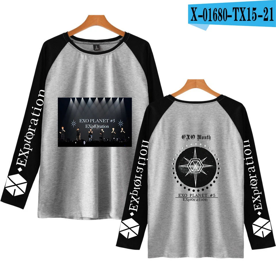 Горячая EXO PLANET#5 Футболка Harajuku с длинным рукавом и принтом для женщин EXO PLANET#5 Футболка Высокое качество Новые повседневные футболки с круглым вырезом - Цвет: Красный