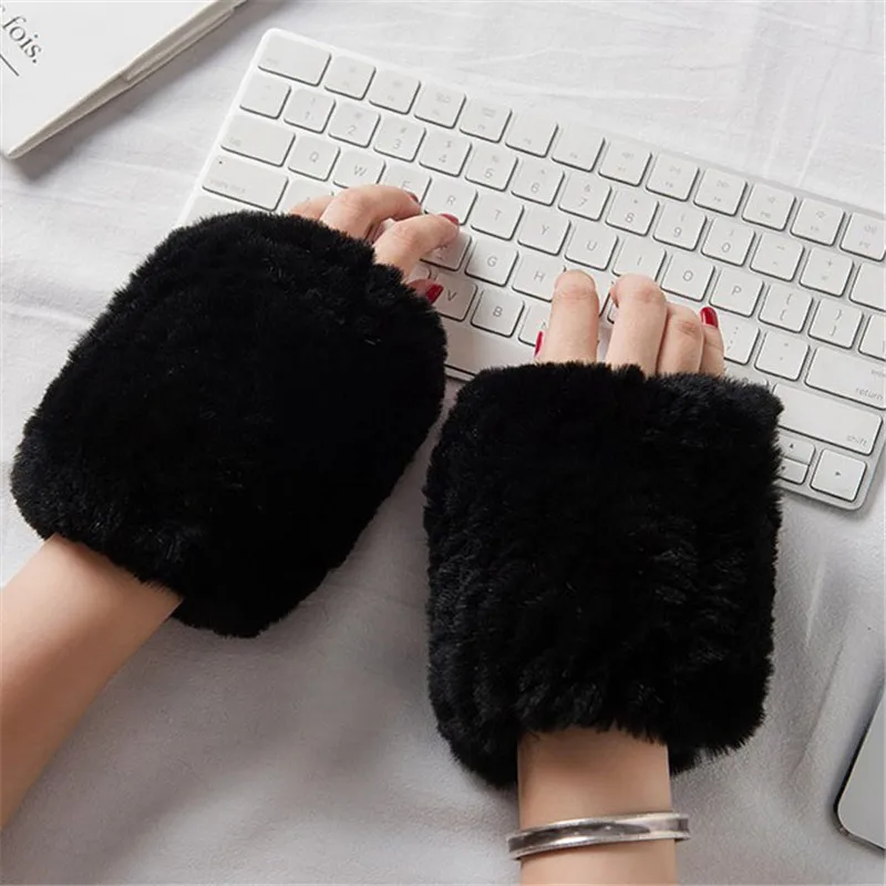 New Casual Girl Natural Real Rex Rabbit Fur Gloves Female Good Elastic Knitted Wool Gloves Winter Ladies Warm Gloves