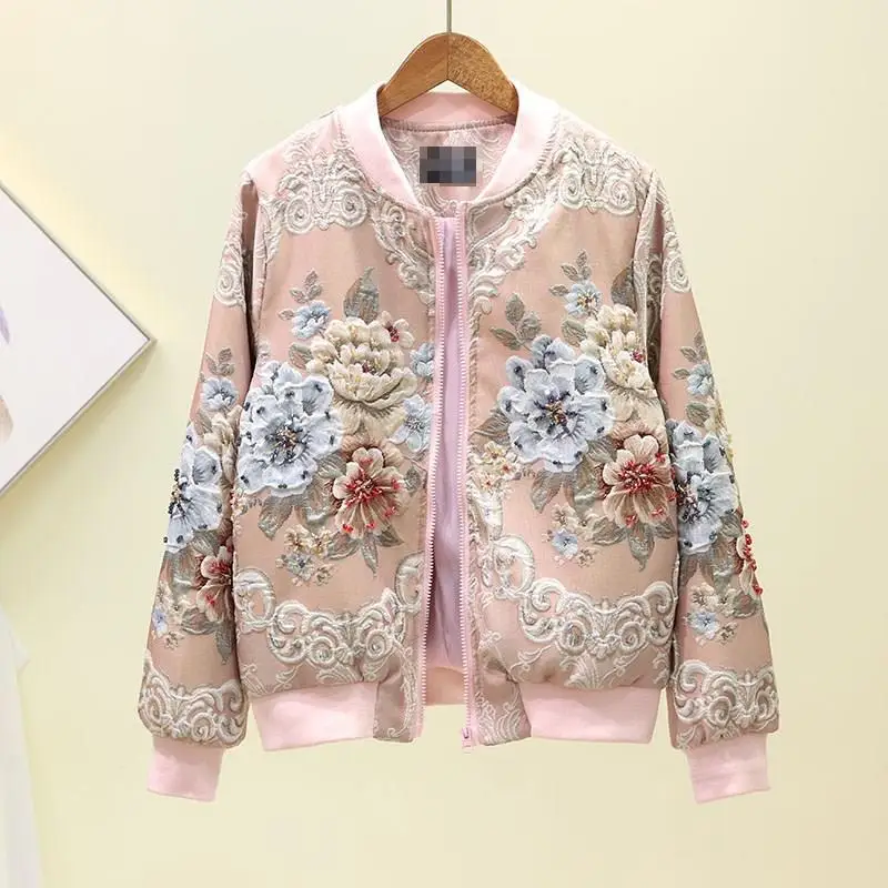 

Palace Embroidery Bomber Jacket Women Harajuku Flower Jackets Coat Diamonds Casual Basic Vintage Baseball Jackets Outwear