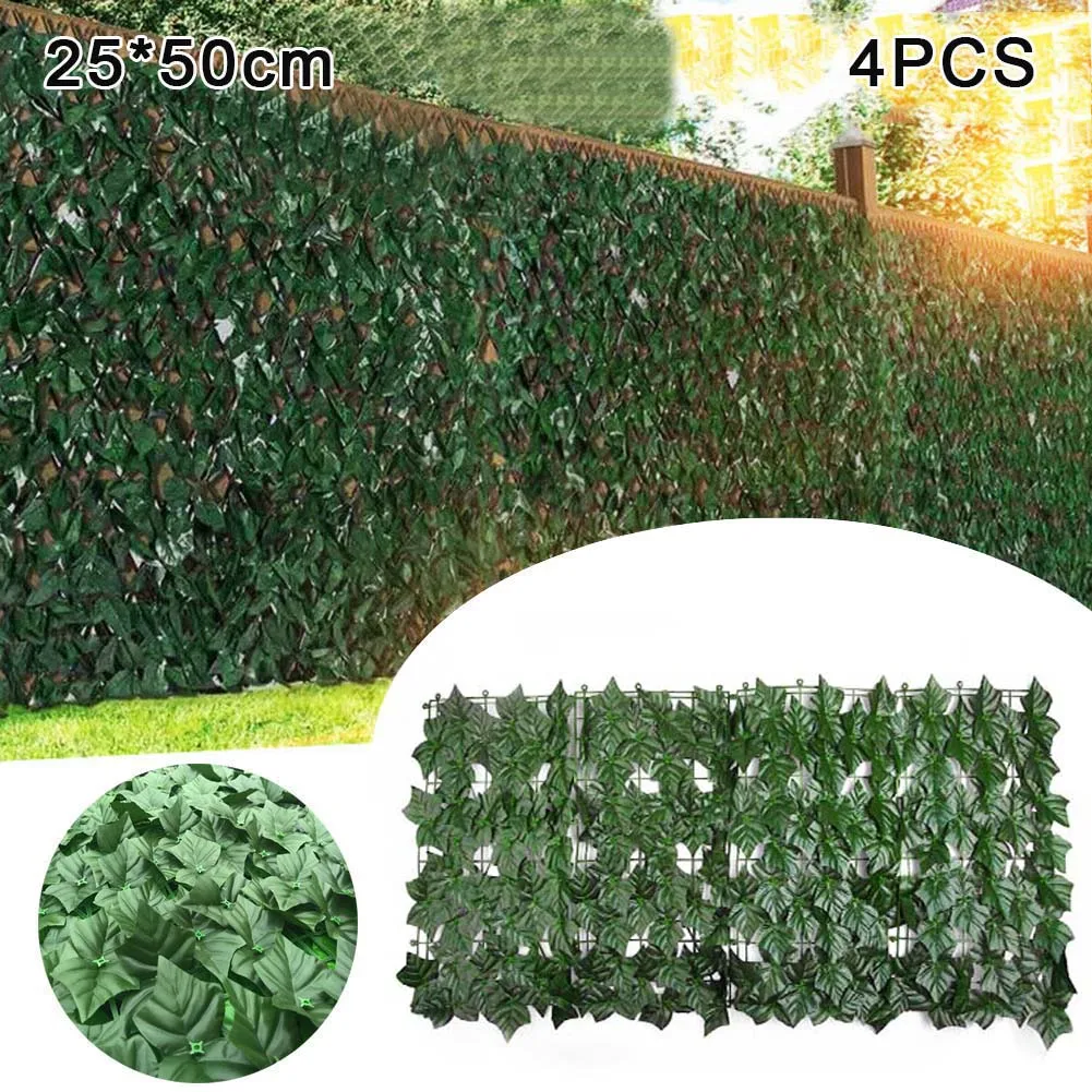 4PCS Artificial Hedge Panels Garden Fence Wall Landscaping Privacy Screen Mesh Trellis Home Outdoor Decor 25*50CM