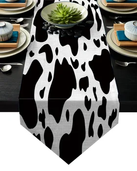 

Black White Graffiti Cow Spot Table Runner Table Flag Home Party Decorative Tablecloth Table Runners for Wedding
