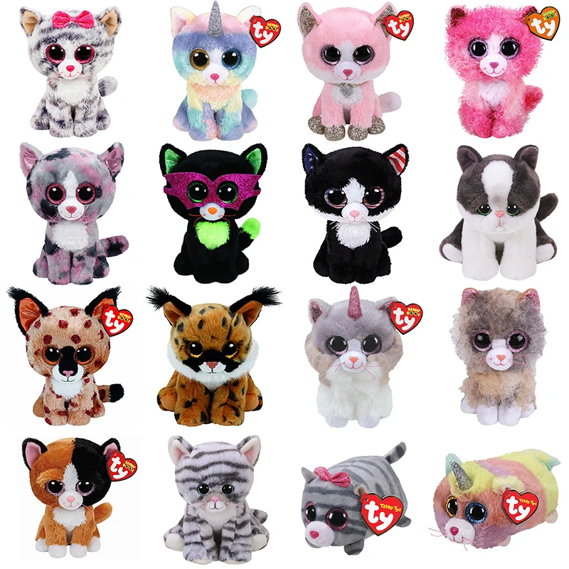 15CM Ty Beanie Buckwheat Larry Glitter Gold Eyes Lynx Kawaii Cute Plush