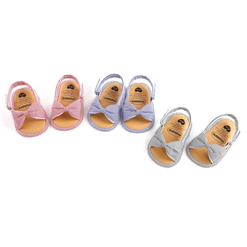 

Summer Baby 0-18 M Girls Bow Striped Breathable Anti-Slip Sandals Toddler Soft Soled Anti-slip Shoes