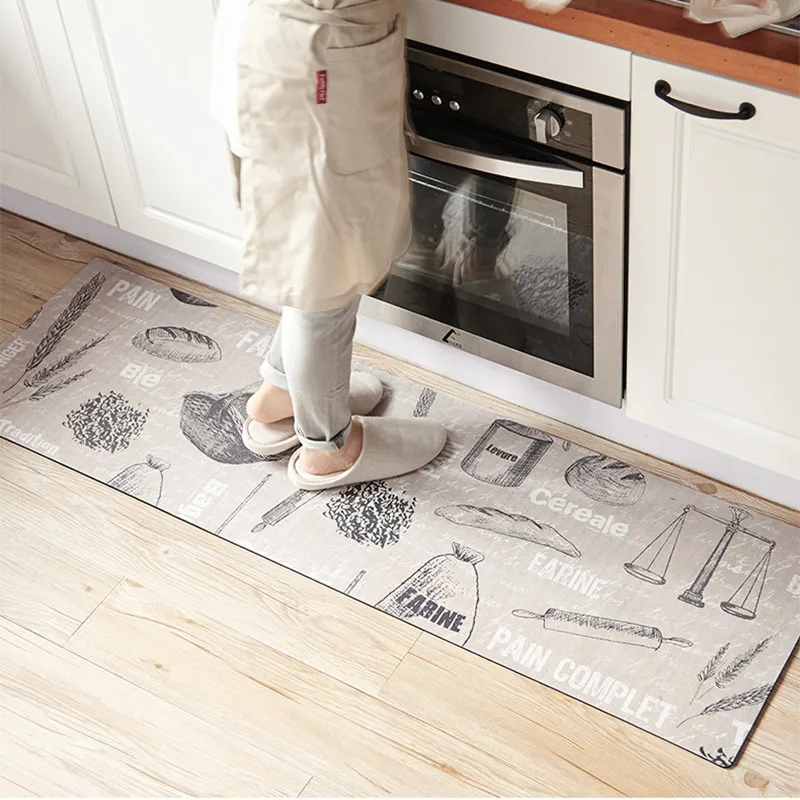 

80X45cm/120X45cm/150X45cm Bread Wheat Printed Kitchen Floor Mat Modern Anti-skid/Anti-foulin Rug PVC Leather Material Carpets