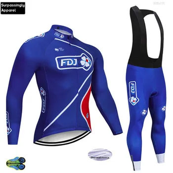 

Winter TEAM 2019 FDJ Blue Thermal Fleece Cycling Jersey Bike Pants Set Mens 9D Pads Ropa Ciclismo Cycling Wear Maillot Culotte
