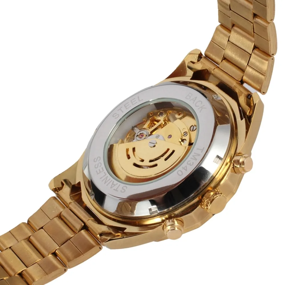 Forsining, золотые, нержавеющая сталь, водонепроницаемые мужские часы с скелетом, лучший бренд, Роскошные, прозрачные, механические, мужские наручные часы