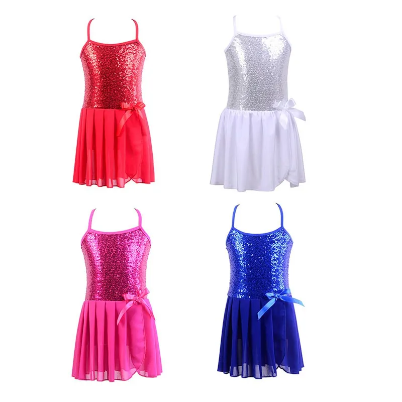

New Comfortable Dress Children Kids Girls Fashion Concise Ballet Costume Chiffon Sequin Decoration Sports Dancing Dress