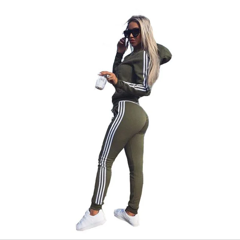 

New Autumn 2018 Women's Set Long Sleeve Solid Hooded O-Neck Women Two Piece Outfits Mercerized Cotton Tracksuit Women Suit