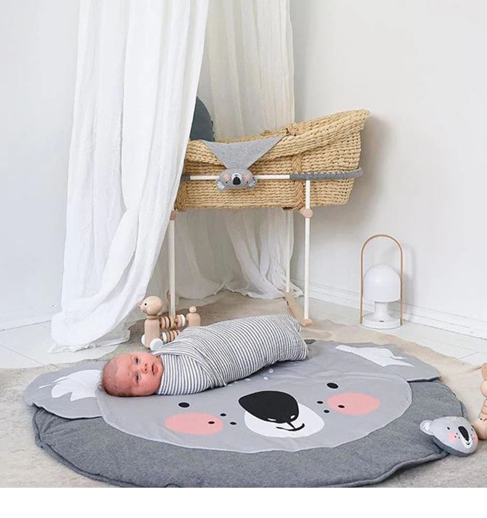 Мультяшный детский коврик, хлопковый детский игровой коврик, ползающее одеяло, детский коврик для игрушек меховой коврик, декор для комнаты, круглый Детский ковер 90 см